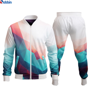 Ensemble de survêtement unisexe personnalisé à imprimé géométrique, veste zippée intégrale et pantalon, tenue décontractée pour le printemps, 100 % polyester, séchage rapide - Product Image 1
