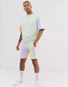 Producto en Oferta, Nueva Llegada, Conjunto de Camiseta y Pantalones Cortos de Verano para Hombre, Conjunto de Dos Piezas Cómodo con Contraste de Color - Product Image 1