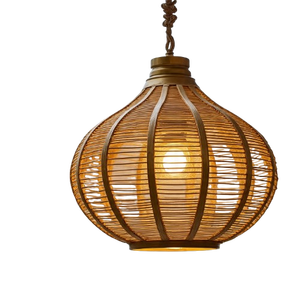 Lustre suspendu en rotin rond, style industriel vintage, luminaires suspendus rétro, pour la maison, le bureau, le hall - Product Image 6