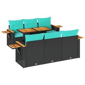 Juego de sofás de patio de ratán sintético negro de 7 piezas con cojines, elegantes muebles de exterior - Product Image 2