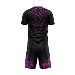 Football Kit Black <b>Purple</b> Glitch Design Soccer Uniform Set Sublimated Breathable Jersey Matching Shorts Professional Teamwear - Product Image 2