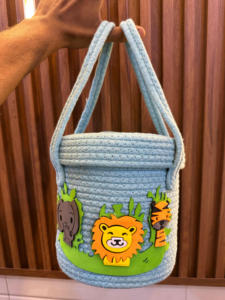 Fox Motif Mint Grey Woven Cotton Rope <b>Basket</b> with Lid Nursery Toy Storage Soft Baby <b>Hamper</b> Boutique Wholesale Artistry By PR - Product Image 6