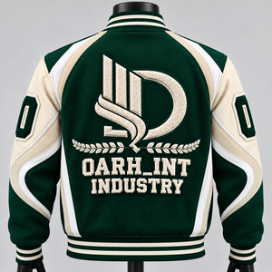 Veste varsity verte pour homme, logo brodé, style preppy, vêtement d'automne, logo en broderie chenille - Product Image 2