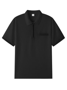 Men's Winter Solid Casual Fleece Knitted Short Sleeve Polo Shirt Set Pockets Matching Pants Quick Dry Polyester/Cotton 180g - Product Image 3