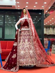 Velvet Bridal <b>Lehenga</b> Choli Embroidered Wedding Dress for Women Festive Indian Outfit With Dupatta - Product Image 5