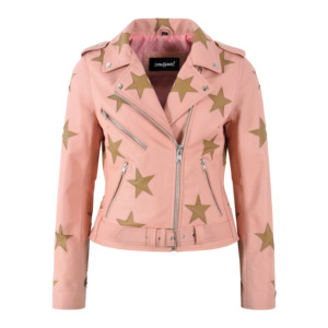 Veste de motard BRANDO Star en cuir Napa 100% véritable sur mesure pour femme, veste de moto en cuir, fermetures éclair YKK de qualité supérieure, patchs étoiles - Product Image 5