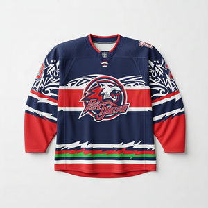 Camiseta de Hockey sobre Hielo Azul y Roja, Uniforme de Hockey Personalizado para Equipos, Tejido de Malla Transpirable, Impresión por Sublimación, Fabricante OEM 100% - Product Image 1