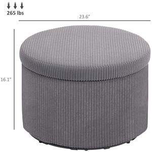 เก้าอี้ออตโตมันผ้ากำมะหยี่สีเทาขนาด 24 นิ้ว พร้อมที่พักเท้าทรงกลมขนาด 12 นิ้ว หุ้มเบาะ ใช้ได้ทั้งในห้องนั่งเล่นและห้องนอน - Product Image 3