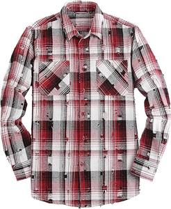 Chemise en flanelle à carreaux rouges et blancs à manches longues, boutonnée, décontractée, accompagnée d'un t-shirt blanc, parfaite pour un look élégant au quotidien. - Product Image 3