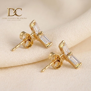 Pendientes de tuerca con diamante cultivado en laboratorio certificado por IGI, corte baguette, en oro amarillo macizo de 14 quilates, para mujer, regalo para cualquier ocasión. - Product Image 5