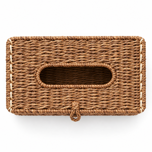 Boîte à mouchoirs rectangulaire personnalisable en jonc de mer écologique de style bohème avec couvercle à charnière et fermeture à boucle tressée pour la maison, le bureau et la vente en gros - Product Image 2