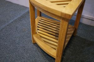 Modern Solid Teak Wood Corner <b>Stool</b> with Lower Shelf Storage <b>for</b> Apartment and <b>Bathroom</b> Furniture Model ST001 - Product Image 4