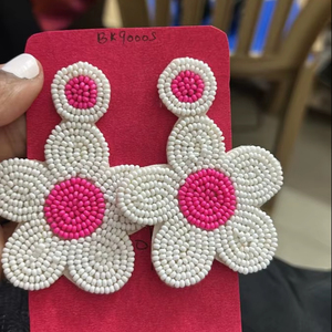 Perfect for Cute Beaded <b>Daisy</b> Flower <b>Earrings</b> Valentine Day White & Pink Statement Floral <b>Earrings</b> for Women and Girls Gifts - Product Image 1