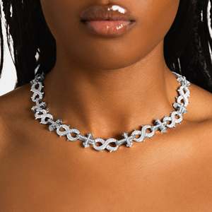 Women's 925 <b>Silver</b> Rhodium Plated Zircon Cross <b>Choker</b> Necklace Pave Setting Luxury Tennis Chain Freshwater Pearl Everyday Wear - Product Image 1