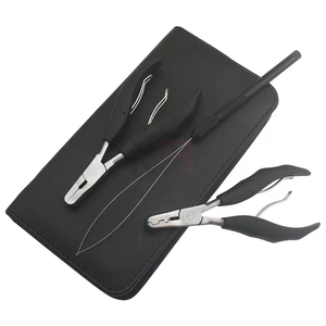 Kit d'outils professionnels pour extensions de cheveux avec étui en cuir, instruments en acier inoxydable et en métal, taille personnalisée - Product Image 1