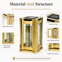 Lanterne solaire commémorative haut de gamme dorée, lanterne solaire funéraire en métal et verre, lumière commémorative pour cimetière, pour importateurs en gros