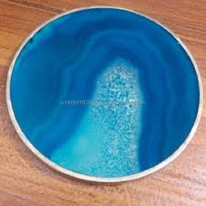 Proveedor al por mayor piedras naturales cristales curación cielo azul ónix piedra cristal ágata natural posavasos rebanada con adorno de oro - Product Image 6