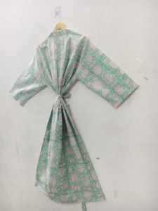 Robe unisexe en satin de coton imprimé floral, manches longues, col mandarin, longueur intégrale, élégante, pour le printemps, fermeture à ceinture douce, luxe - Product Image 5