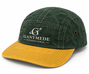 Casquette de camping vintage personnalisée, 5 panneaux, vert et jaune, logo brodé, fabricant de chapeaux - Product Image 1