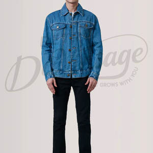 Veste en jean bleu moyen personnalisée pour homme, coupe slim, délavée, en coton, style décontracté, multi-poches, streetwear, manteau d'extérieur - Product Image 3