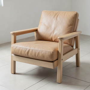 Fauteuil d'appoint moderne en cuir de vachette véritable, fauteuil lounge en bois massif, revêtement en cuir véritable, mobilier de salon pour la maison - Product Image 1