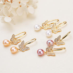 Wholesale New Butterfly Style Freshwater Pearl <b>Earrings</b> for Women Zircon Plated Gold <b>Dangle</b> <b>Fashion</b> Jewelry - Product Image 2