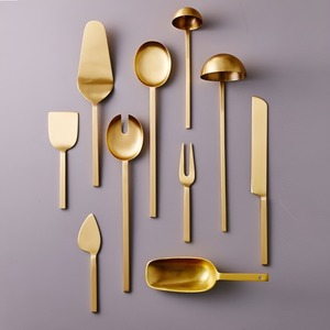 Minimalist Gold Mirror Polish Metal <b>Flatware</b> Set Rust Resistant Wedding Cutlery Collection - Product Image 1