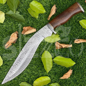 Cuchillo Bowie de Caza de Hoja Fija de Acero de Damasco Hecho a Mano con Madera Exótica y Funda de Cuero, Regalo Ideal - Product Image 3