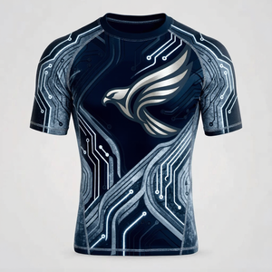Men's <b>Black</b> Red Geometric <b>Compression</b> <b>Shirt</b> Short Sleeve Quick Dry Polyester Rash Guard Top - Product Image 3