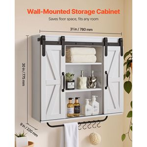 Armadio bianco a parete da bagno a 2 porte con ripiano regolabile per toilette armadietto dei medicinali appeso a parete da cucina - Product Image 2