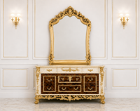 Ensemble de coiffeuse moderne en teck massif sculpté à la main, durable, avec 6 tiroirs, pour salon et chambre, finition dorée de qualité supérieure