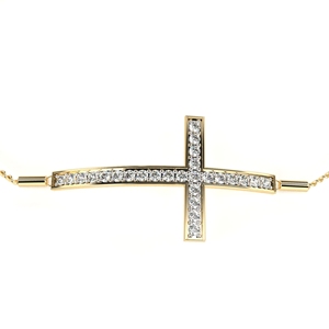 Designer Holy Cross Round Lab Grown Diamond 14k <b>Solid</b> <b>Gold</b> Round Brilliant Cut Holy Cross Bracelet Fine Jewelry Women - Product Image 4