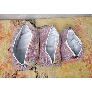 Indian Kantha patchwork Cotton Cosmetic Bag Set with Tassel Zipper Closure Vintage Style-Women's Travel Makeup Pouch - Product Image 4