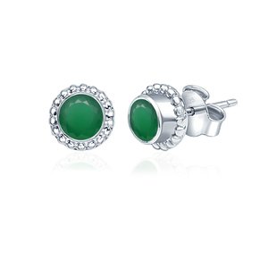 Romantic Natural Green Onyx Bezel <b>Set</b> <b>Stud</b> <b>Earrings</b> Rhodium Plated Sterling <b>Silver</b> Engagement Wedding Anniversary Gift - Product Image 1