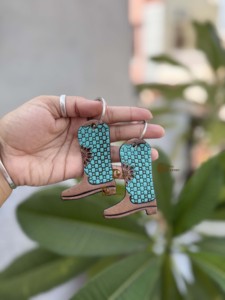 Porte-clés en cuir fait main à prix de gros, couleur turquoise, en forme de botte, boucles d'oreilles porte-clés, vente chaude, porte-clés légers - Product Image 1