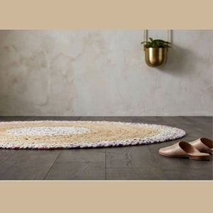 Handwoven <b>Round</b> Jute Rug Natural Braided Cotton Border Boho Rustic Floor <b>Carpet</b> Living Room Bedroom Home Decor Mat - Product Image 2