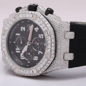 Lunette en acier inoxydable de qualité supérieure avec ceinture en caoutchouc et en cuir Montre de marque de qualité VVS en diamant moissanite de qualité supérieure Grand cadran - Product Image 4