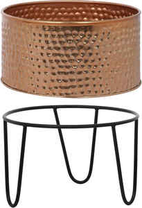 Ensemble de 2 pots de fleurs en cuivre martelé avec support en fer pour la décoration de la maison, du jardin et du sol, écologiques, durables, légers et biodégradables - Product Image 3