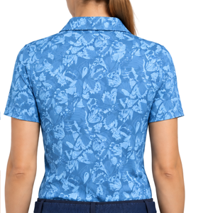 <b>Sky</b> <b>Blue</b> Women Short Sleeve Printed Golf Polo Shirt Floral Pattern Performance Sports <b>Top</b> Custom Wholesale Breathable Golf - Product Image 2