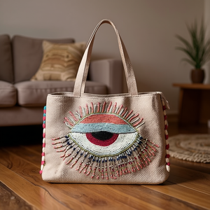 Bolso de Mano Artesanal de Lujo con Cuentas de Cristal Indias, Asa Tipo Baguette Colorida, Duradero, Accesorio de Moda Diaria, Bolso Tote - Product Image 3