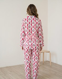 Handcrafted Indian Cotton Summer Pajama Set Button-<b>Down</b> Long-Sleeved Top Elasticated High-Waist Trousers Quick Dry Breathable - Product Image 5
