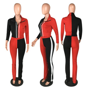 Mono de mujer con bloques de color, cintura alta, manga larga, cremallera, ajuste ceñido, elastano, poliéster, ropa de club, primavera verano - Product Image 2
