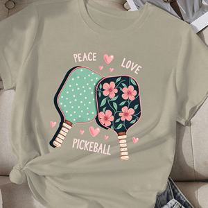 T-shirt décontracté pour femme Peace Love Pickleball, coupe classique, en polyester tricoté, col rond, manches courtes, imprimé par transfert thermique - Product Image 2