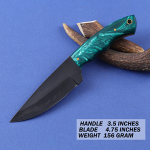 Cuchillo de caza nórdico de acero al carbono con recubrimiento en polvo, hoja fija biselada, punta caída, grado industrial, resina verde - Product Image 2