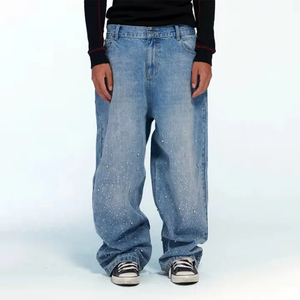 <b>High</b> <b>Waist</b> Wide Leg Denim <b>Jeans</b> Loose Fit Glitter Dot Pattern Stonewashed Cotton Fabric Casual Style Spring Wear <b>Mens</b> - Product Image 2