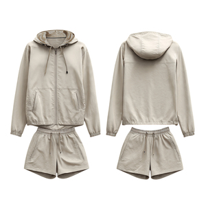 Unisex Lightweight Hooded Rain <b>Tracksuit</b> Set Solid Color Full Sleeve Zipper Fly Windbreaker Shorts Jacket Two Piece - Product Image 5