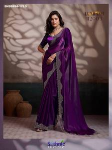 Premium Quality Party Wear Fancy Trending Velvet Satin <b>Saree</b>-<b>Blouse</b> Collection with Cutdana & Zarkan work Supplier from Surat - Product Image 3