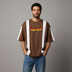 Camiseta de Hombre 100% Algodón, Tejida, Oversize, Bicolor, Color Sólido, Impresión Digital Personalizada, Estilo Casual Urbano, Venta al Por Mayor OEM - Product Image 1
