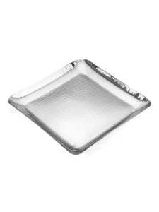 Modern Square Stainless Steel Serving Platter Silver Hammered Textured Fruit Snack Tray Luxury Catering Tableware - Product Image 1