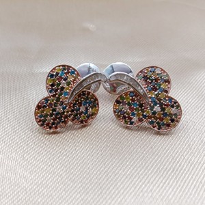 1.69 Cttw White Baguette & Round Multi Color Natural Diamond Stud <b>Earrings</b> for Women in 925 Sterling Silver, Push Back - Product Image 1